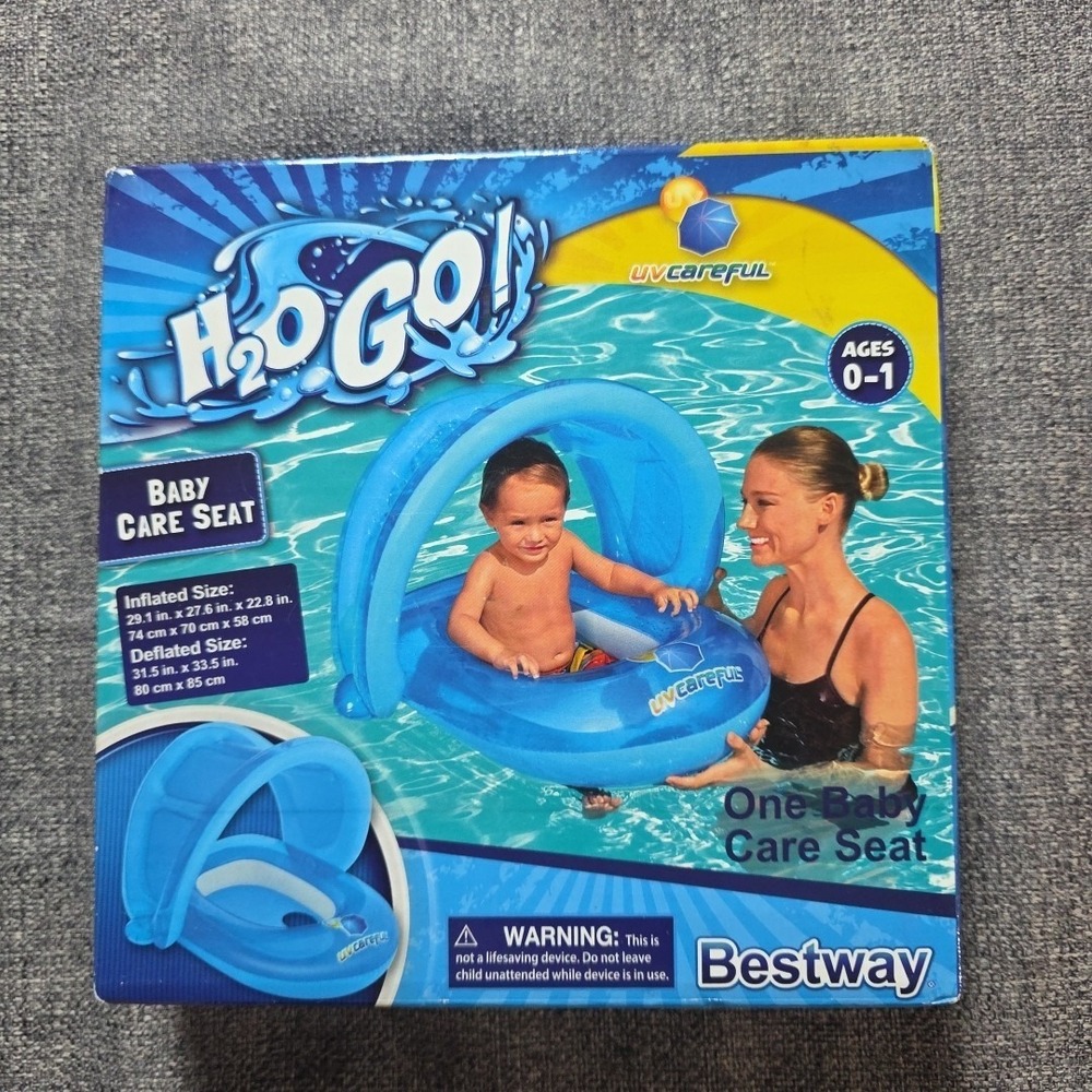 H2O Go! Baby Care Seat 50+ UPF UV Protective Covered Blue Detachable Sunshade